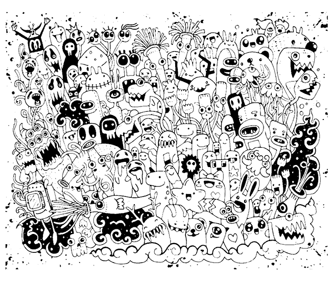 Dibujo de grupo de monstruos felices para colorear nº4