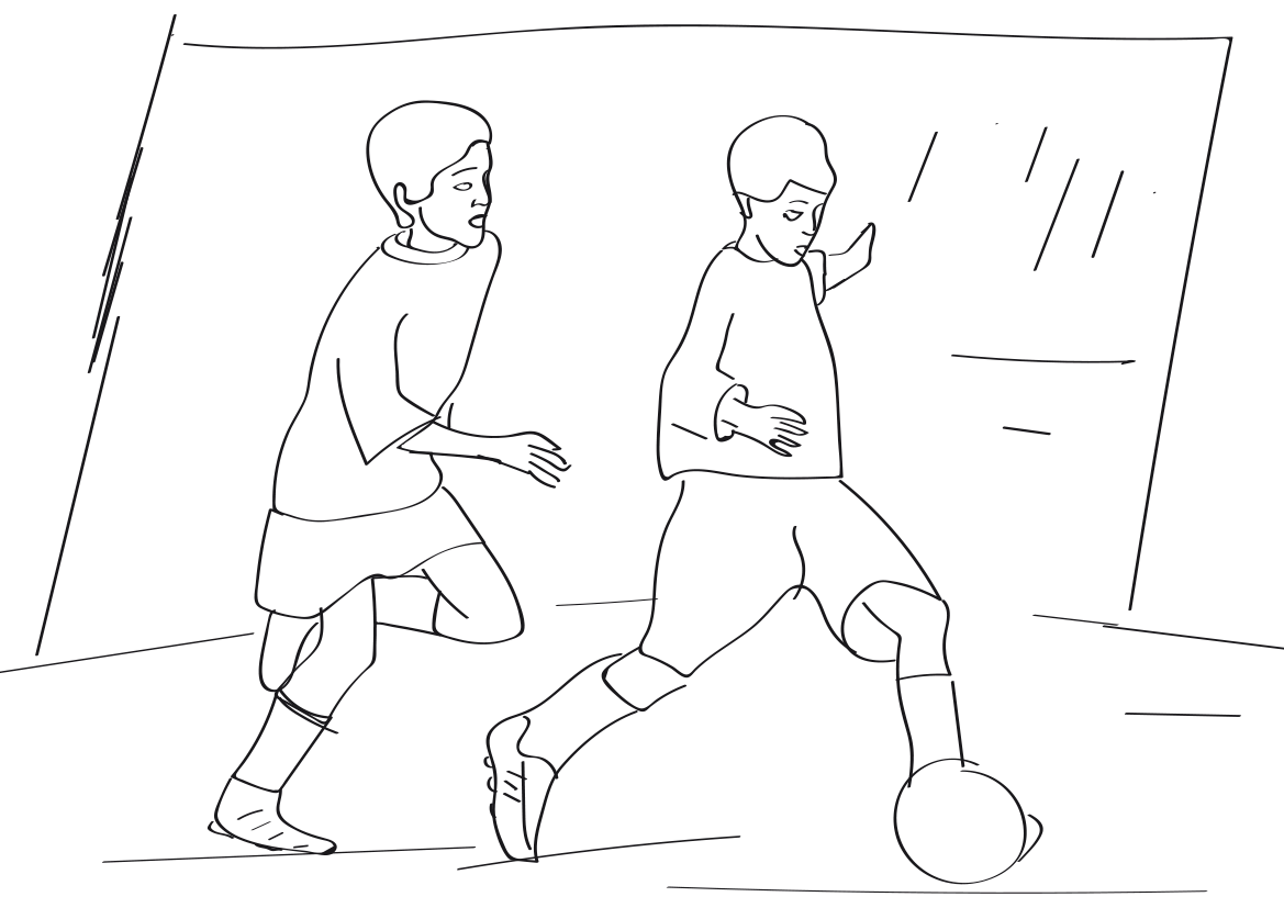 Dibujo para colorear de unos niños jugando un partido de fútbol