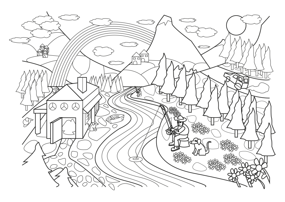 Dibujo para colorear de un paisaje rural