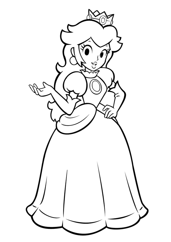 Dibujo para colorear de la Princesa Peach de Super Mario Bros