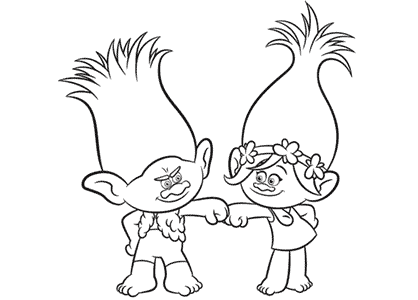 Dibujo para colorear de Poppy y Branch de Trolls. Branch es el novio de Poppy.