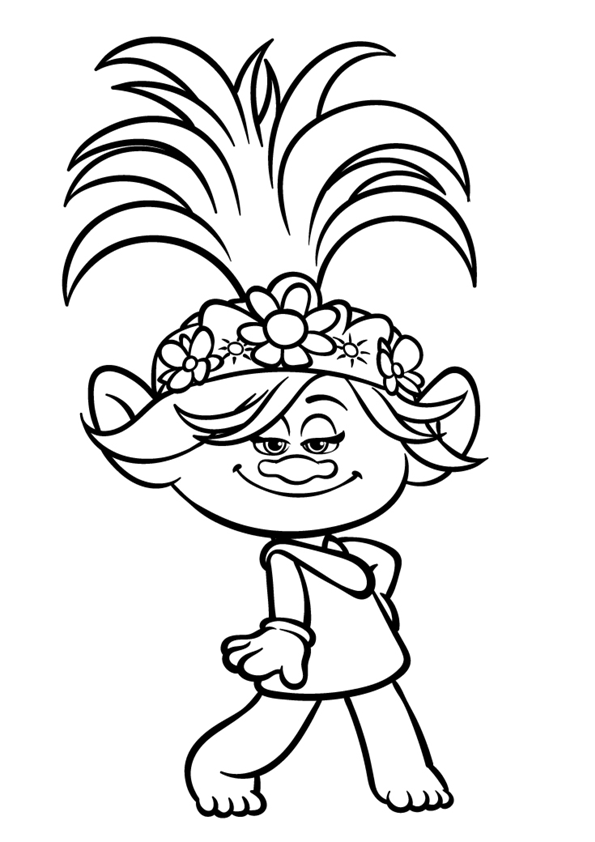 Dibujo para colorear de Poppy. Poppy es la princesa de los Trolls, es la hija del rey Peppy.