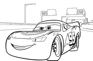 Dibujo para colorear Rayo Mac Queen en la línea de salida de la película de Pixar Cars