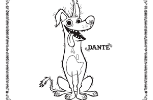 Dibujo para colorear del perro Dante de la película de Disney Pixar Coco