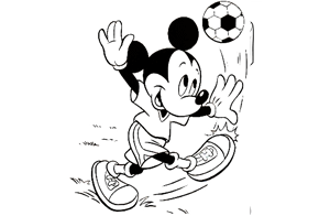 Dibujos para colorear de Clásicos Disney, Mickey jugando con un balón de futbol