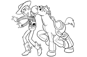 Dibujos para colorear de Toy Story, Disney Pixar, Buddy con su caballo Perdigón