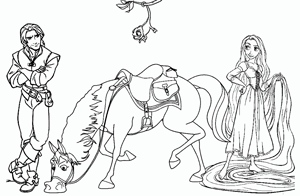 Dibujos para colorear de Princesas Disney, Rapunzel y Flynn Rider de la película Enredados