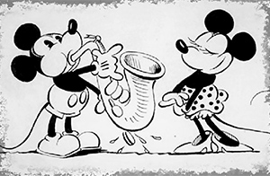 Dibujo para colorear de Disney clásicos, Mickey y Minnie con saxofón