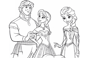 Dibujo para colorear de kristoff, Anna y Elsa de la película Frozen El Reino del Hielo de Disney