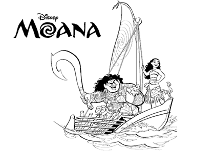 Dibujo de Moana y Maui en el barco para colorear