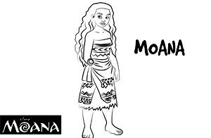 Dibujo para colorear de Moana Waialiki, la princesa de la Polinesia de la película de dibujos Disney