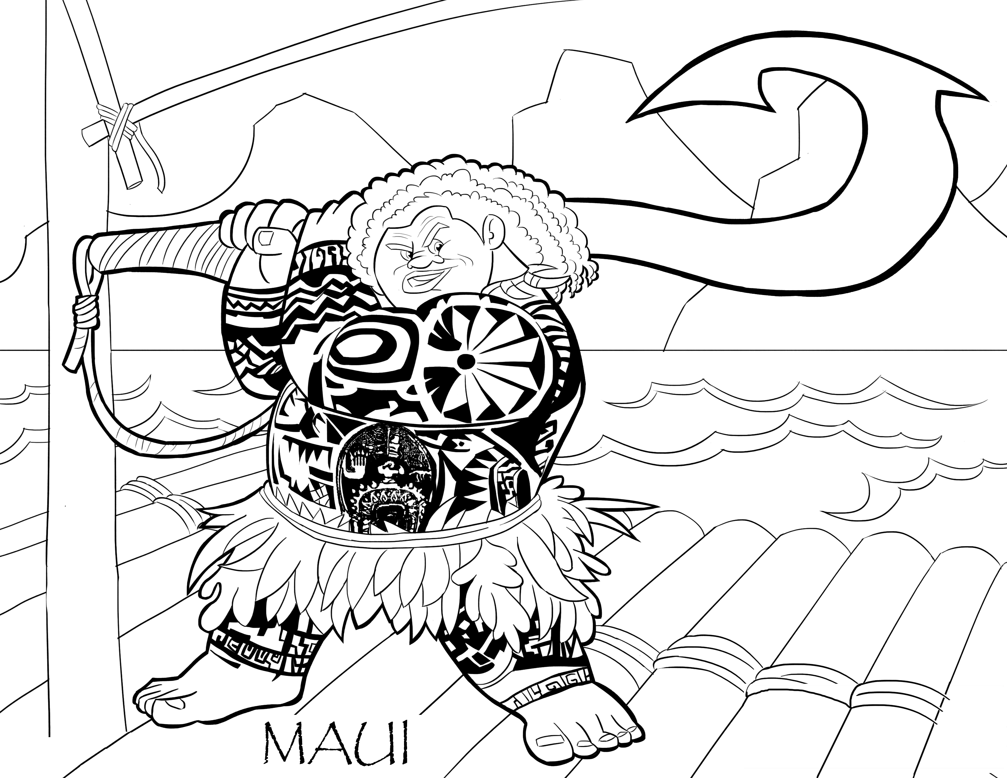 Dibujo para colorear del personaje Maui de la película de dibujos de Disney Moana Un mar de aventuras