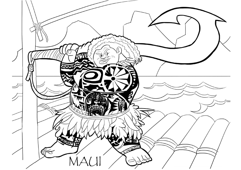 Dibujo para colorear de Maui en la balsa
