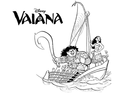 Dibujo de Vaiana y Maui en el barco para colorear