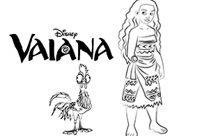Dibujo para colorear de Vaiana Waialiki, la princesa de la Polinesia de la película de dibujos Disney