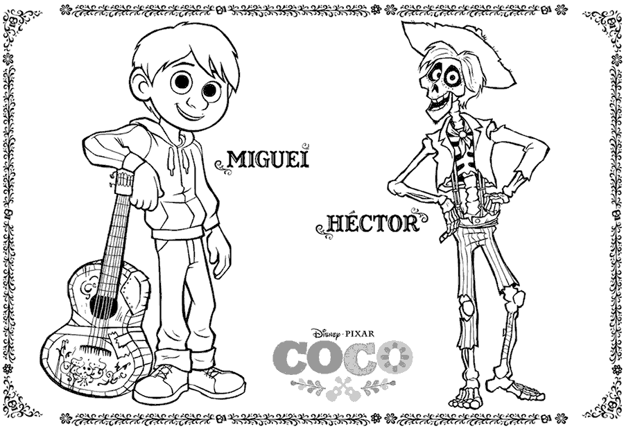 Coco dibujos para colorear de Coco de Pixar, dibujos para imprimir de Coco