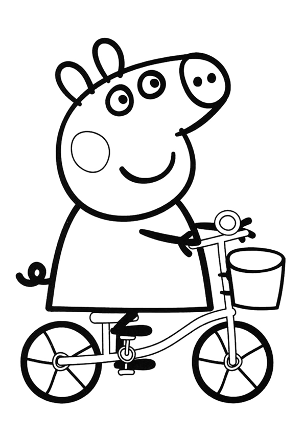 Dibujo para colorear de Peppa Pig montando en bici