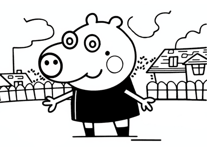 Dibujo de Peppa Pig con vestido negro para colorear