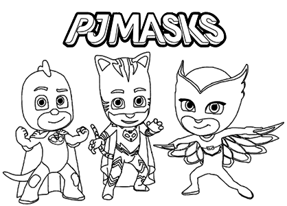 Dibujo de los 3 niños protagonistas de PJ Masks, héroes en pijamas