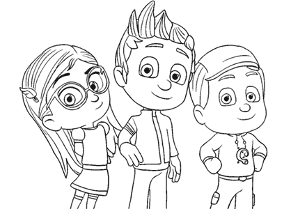 Dibujos de PJ Masks, los niños protagonistas Amaya, Connor y Greg