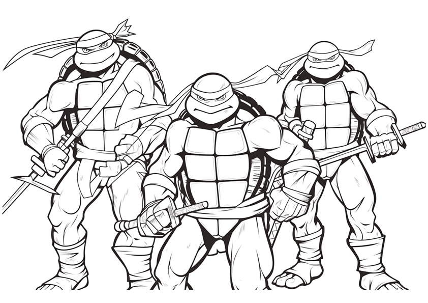 Dibujo de Las Tortugas Ninja preparadas para el ataque