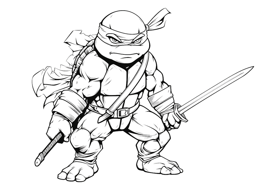 Dibujo de la tortuga Ninja Raphael para colorear