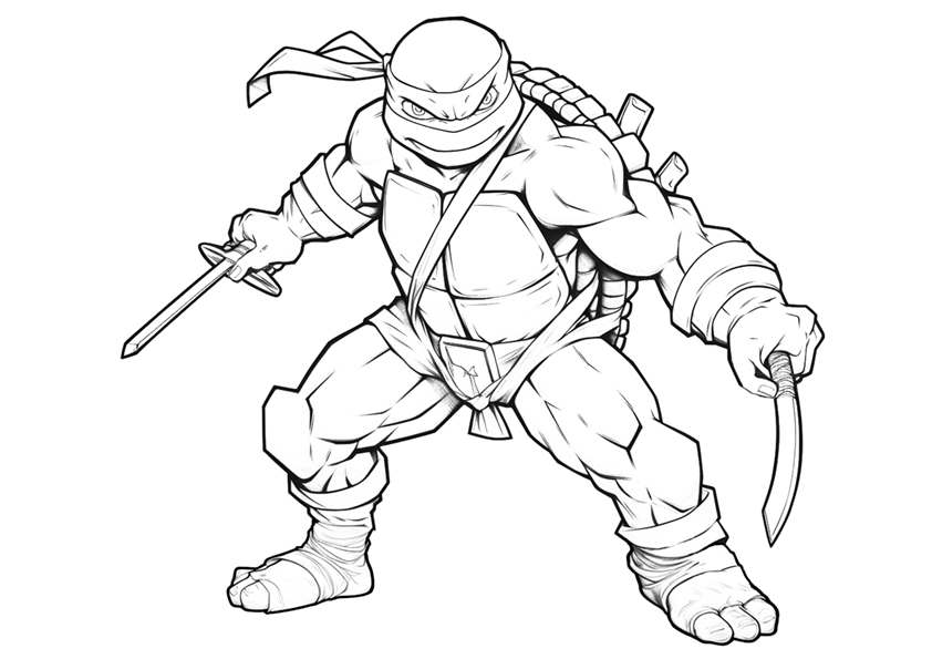 Imagen de la tortuga Ninja Raphael con los puñales sai para colorear