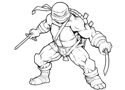 Imagen de la tortuga Ninja Raphael con los puñales sai para descargar y pintar