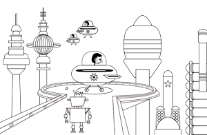 Dibujo para colorear Planeta Pomelo "Un día en la ciudad 3"