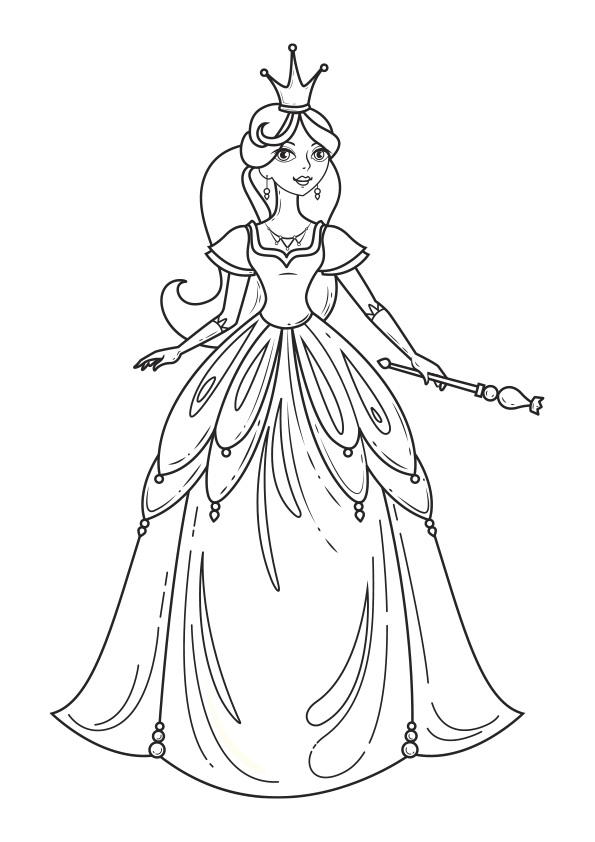 Dibujo para colorear una princesa con corona y un cetro