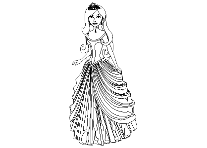 Dibujo de una princesa con vestido de fiesta y tiara