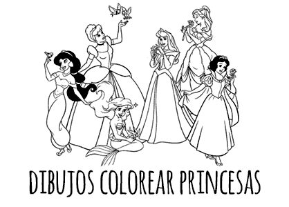 Descarga este precioso dibujo de las Princesas Disney, Blancanieves, Bella, Cenicienta, Aurora, Ariel y Yasmine.