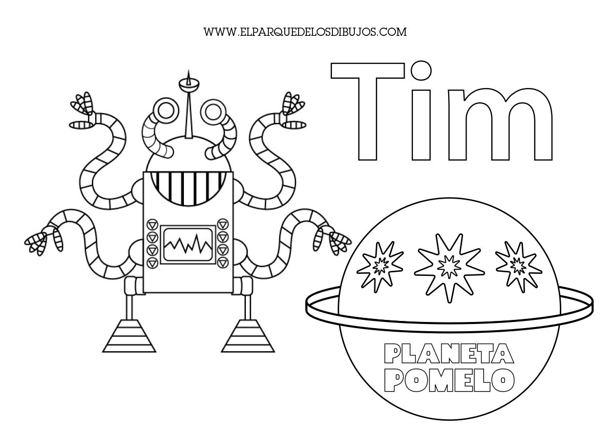 Dibujo para colorear el robot Tim de Planeta Pomelo