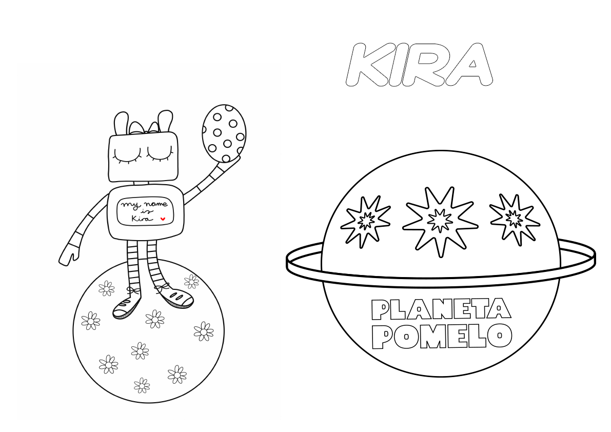 Dibujo para colorear el robot Kira de Planeta Pomelo