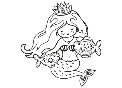 Dibujo para colorear una sirena con peces