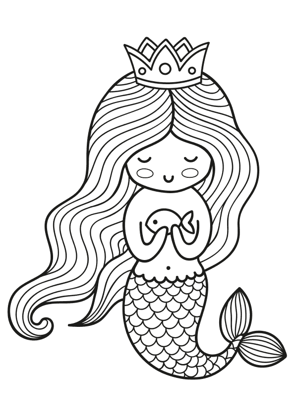 Dibujo para colorear una sirena con un pez