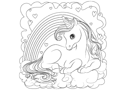 Dibujo unicornio sentado sobre una nube