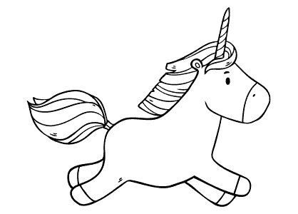 Dibujo para colorear un unicornio corriendo.