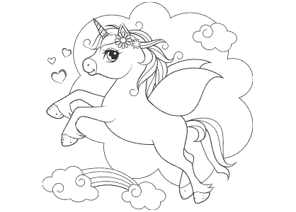Dibujo para colorear un unicornio mágico con alas