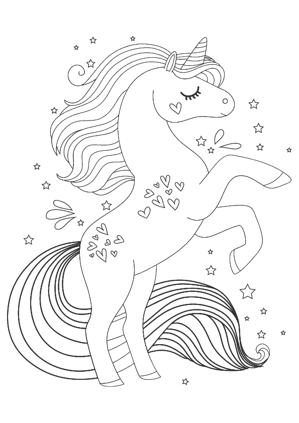 Dibujo para colorear un unicornio rampante