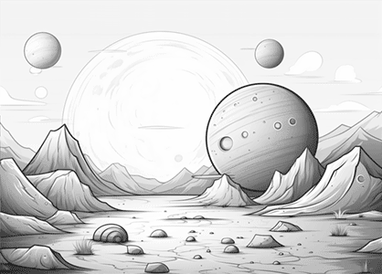 Dibujos de planetas. Paisaje de un planeta extraterrestre.