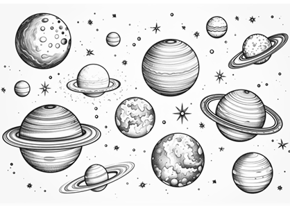 Dibujos de planetas para colorear. Dibujo de un conjunto de planetas.
