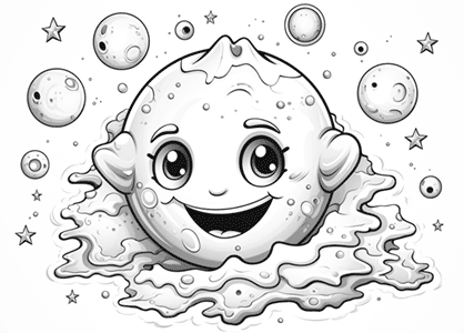 Dibujo de un planeta simpático de tipo infantil con ojos y boca