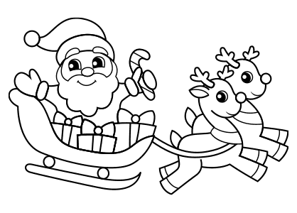 Dibujo de Navidad del trineo de Papá Noel con los renos Rodolfo y Relámpago