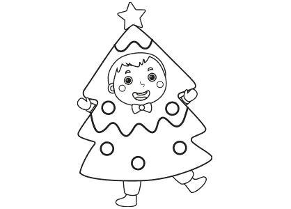 Dibujo para colorear de un niño vestido de árbol de Navidad