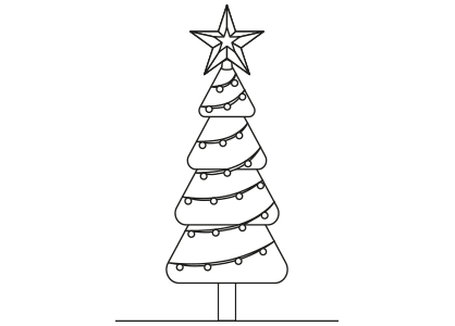 Dibujo de un árbol de Navidad con una estrella muy grande para colorear