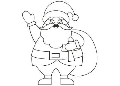 Dibujo de Navidad para colorear a Papá Noel saludando con el saco de los regalos