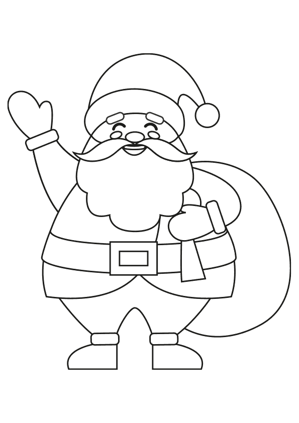 Dibujo de Navidad para colorear a Papá Noel saludando con el saco de los  regalos