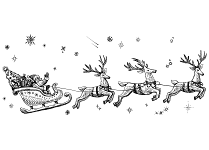 Dibujo del trineo de Papá Noel con los renos