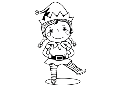 Dibujo de una niña vestida de elfo de Navidad